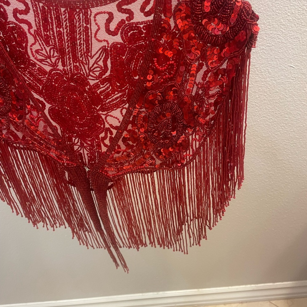 Red Shaw Shoulder Throw. Sequin Fully Embellished. - image 7